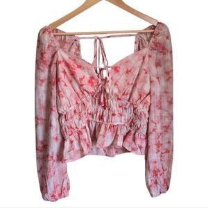 Dizzy Lizzy Low Cut Tie Front/Back Elastic Shoulder/Waist Tie-Dye Blouse Juniors